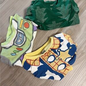 Disney buzz and woody pjs sets and Carters brand forest trees pj set